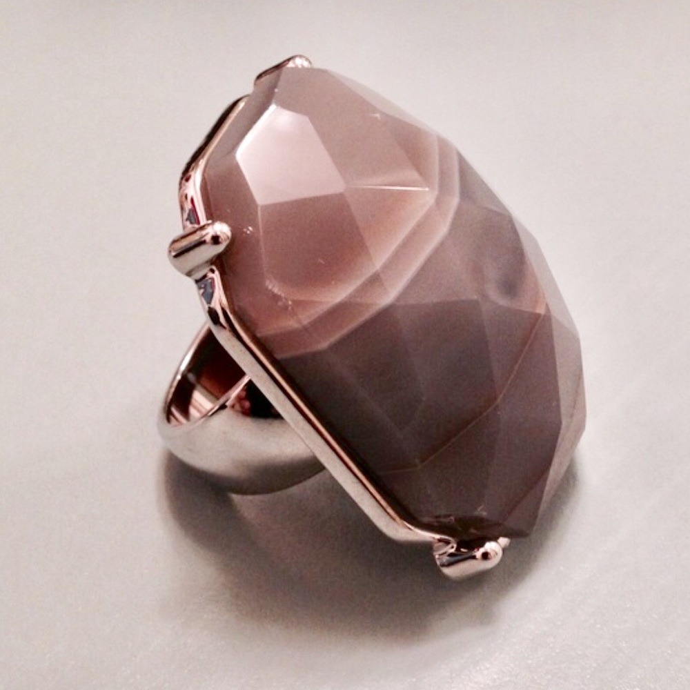 Charcoal Grey Stone Statement Ring - Size 8